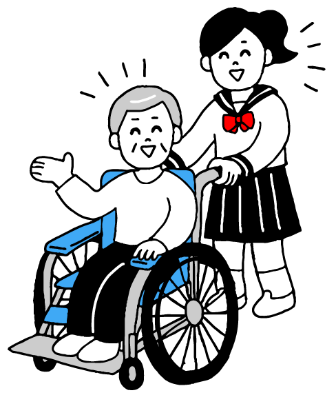 車椅子を押す学生